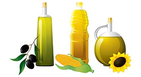 Graphic of bottles with olive, corn and sunflower oil